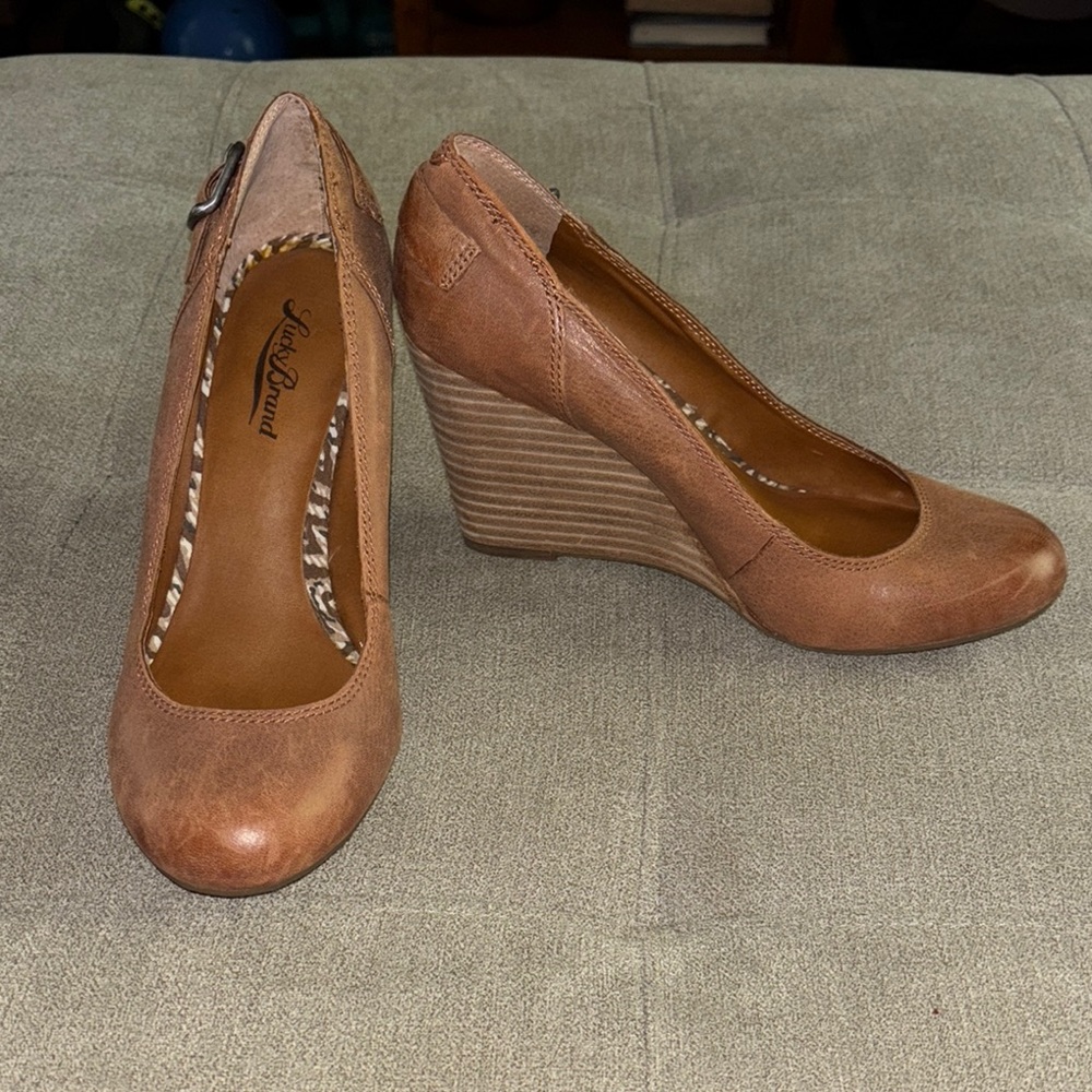 Lucky Brand Tan Leather Wedge Heels